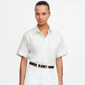 NWT Madewell Denim Short-Sleeve Shirt in Pure White Size M